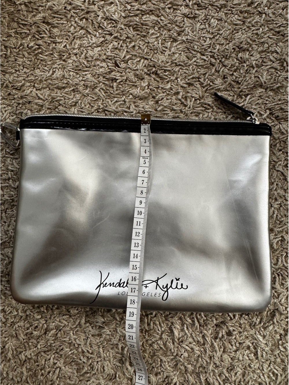 Kendall + Kylie Los Angeles Silver Metallic Cosmetic Makeup Zip Pouch Bag